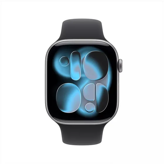 Apple Watch Series 11 GPS 46mm Space Grey Aluminium Case met Black Sport Band - M/L Spacegrijs