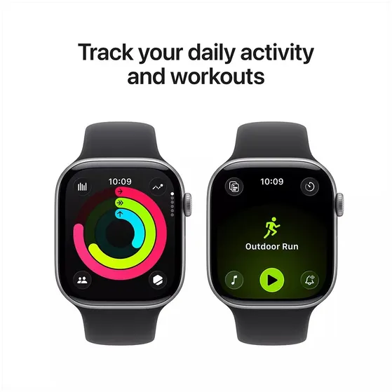 Apple Watch Series 11 GPS 46mm Space Grey Aluminium Case met Black Sport Band - M/L Spacegrijs