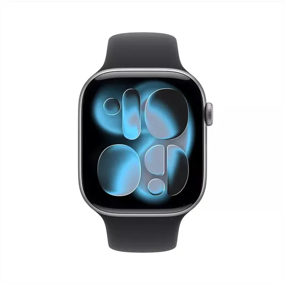 Apple Watch Series 11 GPS 46mm Space Grey Aluminium Case met Black Sport Band - S/M Spacegrijs