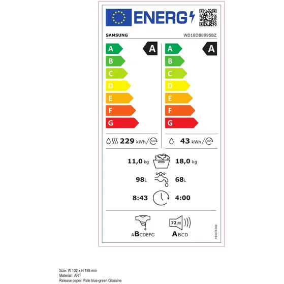 Samsung WD18DB8995BZT2 Grijs