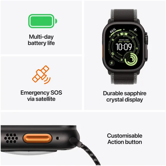 Apple Watch Ultra 3 GPS + Cellular 49mm met Milanese Loop - Large Zwart