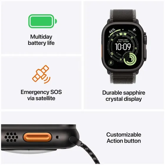 Apple Watch Ultra 3 GPS + Cellular 49mm met Trail Loop - M/L Zwart
