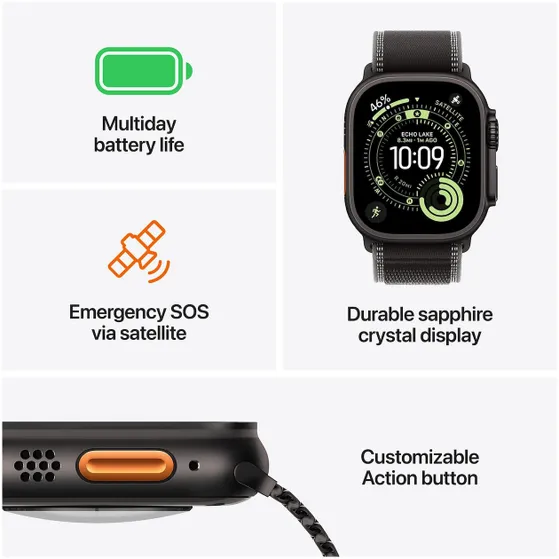 Apple Watch Ultra 3 GPS + Cellular 49mm met Trail Loop - S/M Zwart