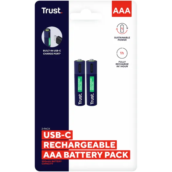 Trust Via USB-C oplaadbare AAA-batterijen (2 stuks)