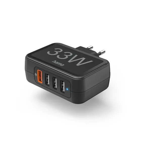 Hama Snellader 4 poorts, 4x USB-A, 33 W Zwart