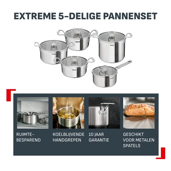 Tefal Set 5-delig (hoge kookpan 22 steelpan 18 kookpan 16/20/24)