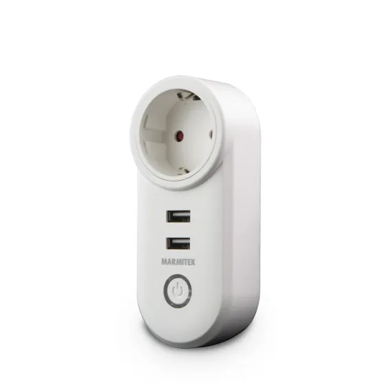 Marmitek POWER SI - Smart Wi-Fi power plug - 15A | 2 USB | on/off manual & automatic | energy meter | G plug Wit