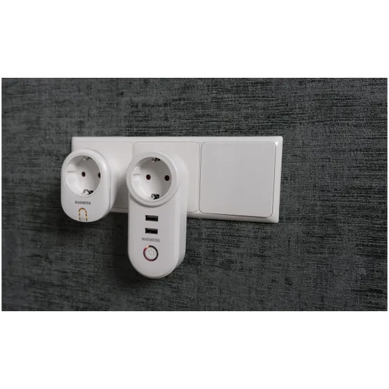 Marmitek POWER SI - Smart Wi-Fi power plug - 15A | 2 USB | on/off manual & automatic | energy meter | G plug Wit