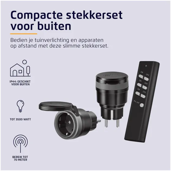 KlikAanKlikUit AGC2-3500R stekkerset buiten met 2 stekkers & afstandsbediening Zwart
