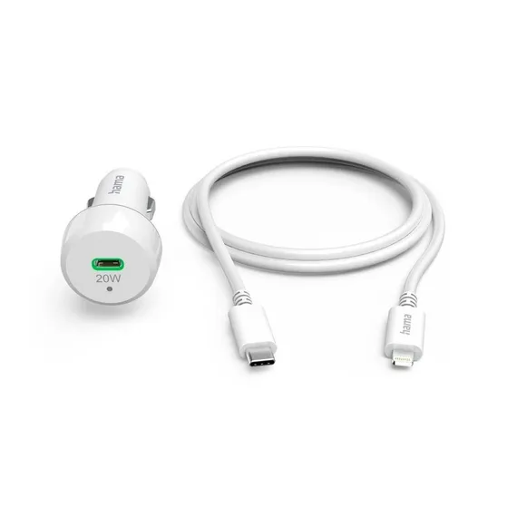 Hama Auto-oplaadset, Lightning, Power Delivery (PD), 20W Wit