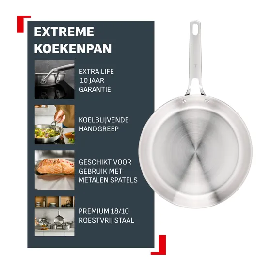 Tefal G76206 Extreme Uncoated Koekenpan 28 cm