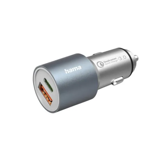 Hama Auto-oplader, USB-C/USB-A, (1x20W PD, 1x18W QC), 38W Metaal