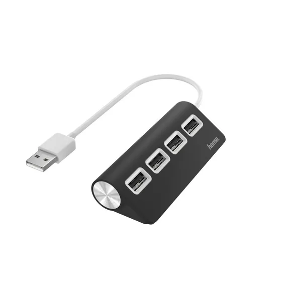 Hama USB-HUB, 4-POORTS, USB 2.0, 480 MBIT/S Zwart