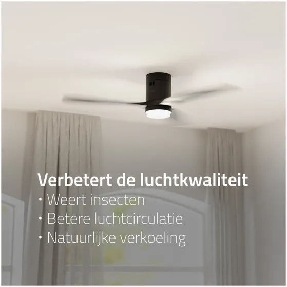 Hombli Smart Ceiling Fan & Light - Black & Black Wood