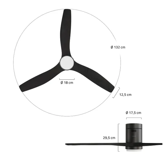 Hombli Smart Ceiling Fan & Light - Black & Black Wood