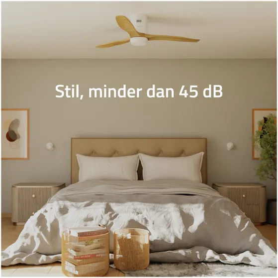 Hombli Smart Ceiling Fan & Light - White & Light Wood