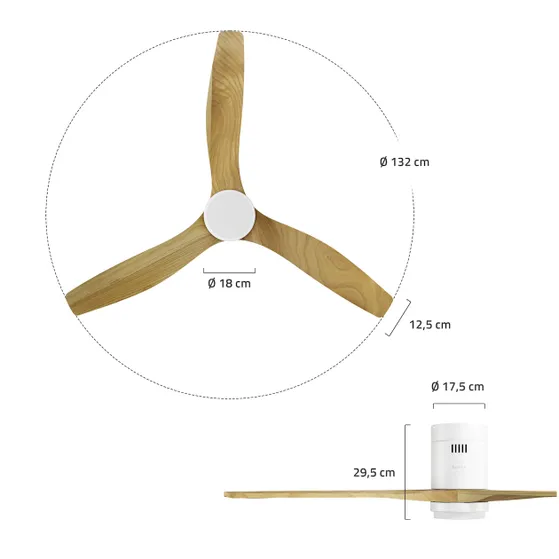 Hombli Smart Ceiling Fan & Light - White & Light Wood