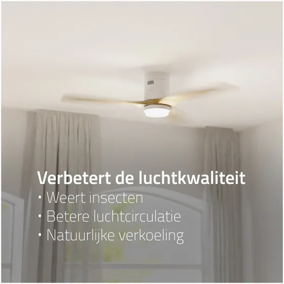 Hombli Smart Ceiling Fan & Light - White & Light Wood