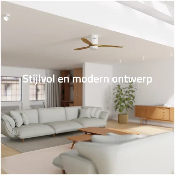 Hombli Smart Ceiling Fan & Light - White & Light Wood