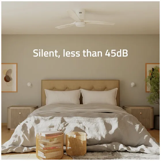 Hombli Smart Ceiling Fan & Light - White & White Wood