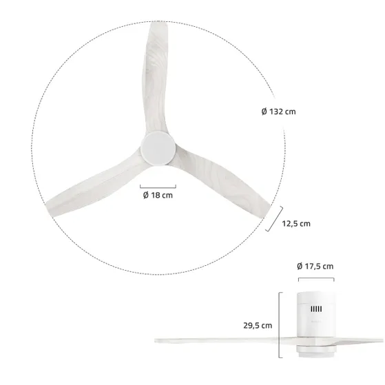 Hombli Smart Ceiling Fan & Light - White & White Wood