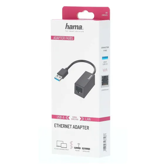 Hama Netwerk-adapter, USB-stekker - LAN/Ethernet-aansluiting, Gigabit-ethernet