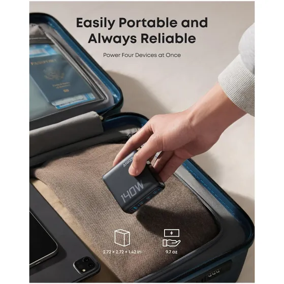 Anker Zolo 140W Charger 4-Port PD 3.1 with smart display 3C1A 1xUSB-C cable