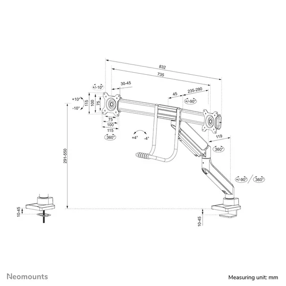 Neomounts DS75-450BL2 Zwart