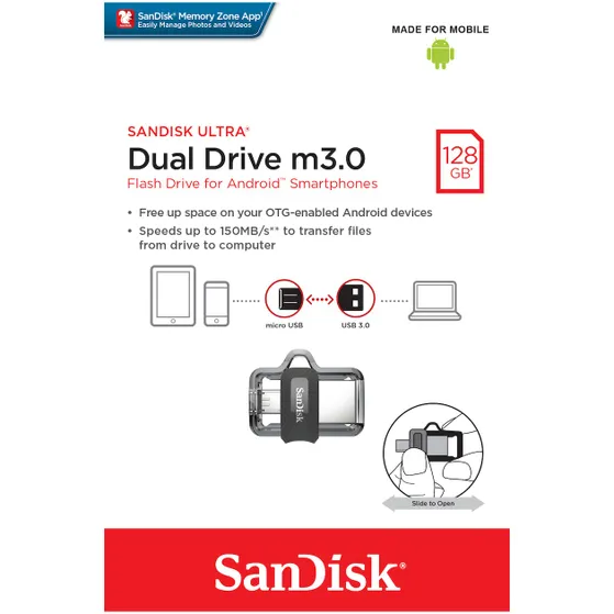 SanDisk Dual Drive Ultra 3.0 128GB USB-Micro USB 150MB lux