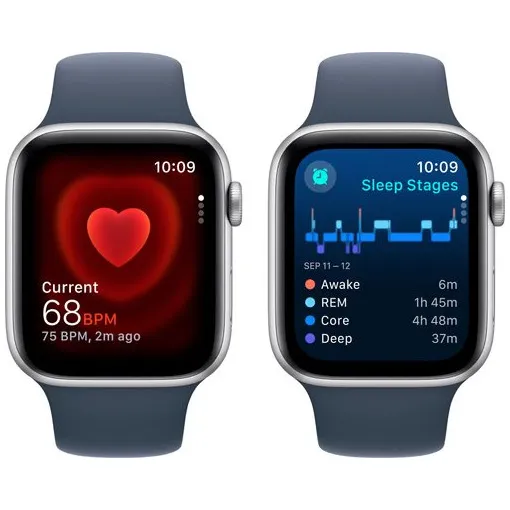 Apple Watch SE (2022) 4G 44mm Zilver Aluminium Sportband S/M Stormblauw