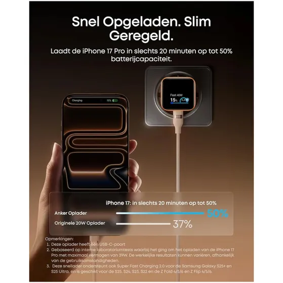 Anker Nano Charger (45W Smart Display 180 Foldable) Wit