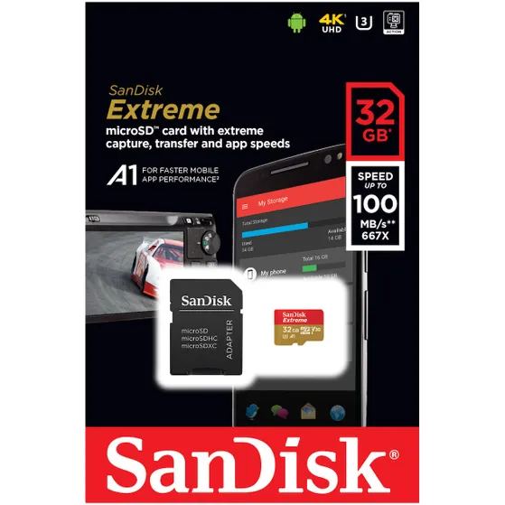 SanDisk MicroSDHC Extreme 32GB 100 mb/s - A1 - V30 - SDA - Rescue Pro DL 1Y