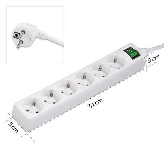 Hama Stekkerdoos, 6-voudig, schakelaar, 3 m