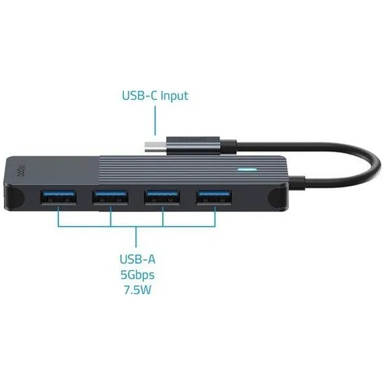 Rapoo USB-C Hub, USB-C naar USB-A, grijs
