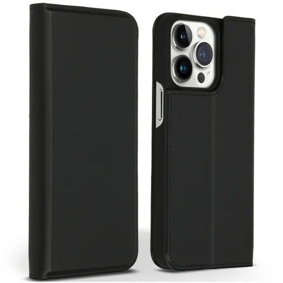 Accezz Premium Leather Slim Book Case voor Apple iPhone 13 Pro Zwart