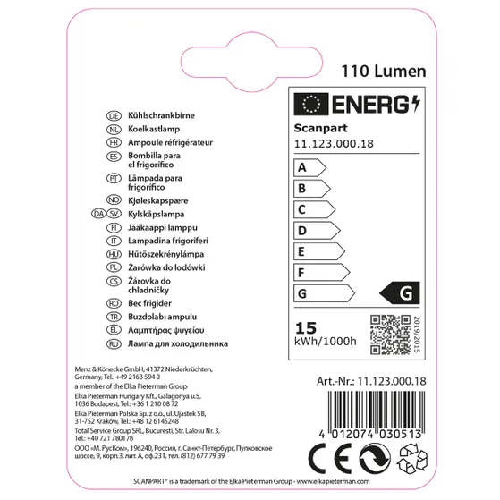 Scanpart koelkastlamp E14 15W 110Lm 2-pack