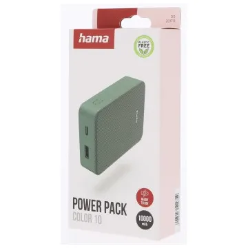 Hama Colour 10 Power Pack 10000 mAh 2 Outputs:USB-C USB-A Groen