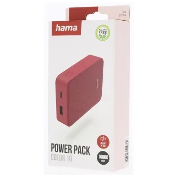 Hama Colour 10 Power Pack 10000 mAh 2 Outputs:USB-C USB-A Rood
