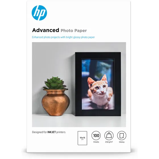 HP Advanced Photo-papier, glanzend, 250 g/m2, 10 x 15 cm (101 x 152 mm), 100 vellen