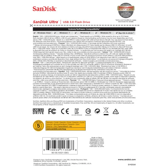 SanDisk USB Ultra 128GB 100MB/s - USB 3.0