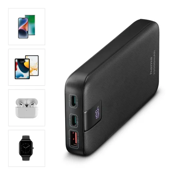 Hama PD 20 Power Pack 20000 mAh Outputs:2x USB-C USB-A Fast Charging Antraciet