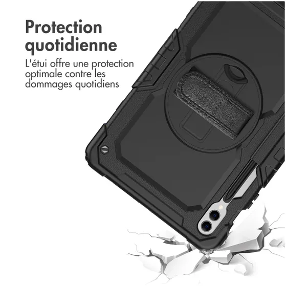 Accezz Rugged Backcover Shoulder Strap voor de Samsung Galaxy Tab S9 FE Plus / Tab S9 Plus Zwart