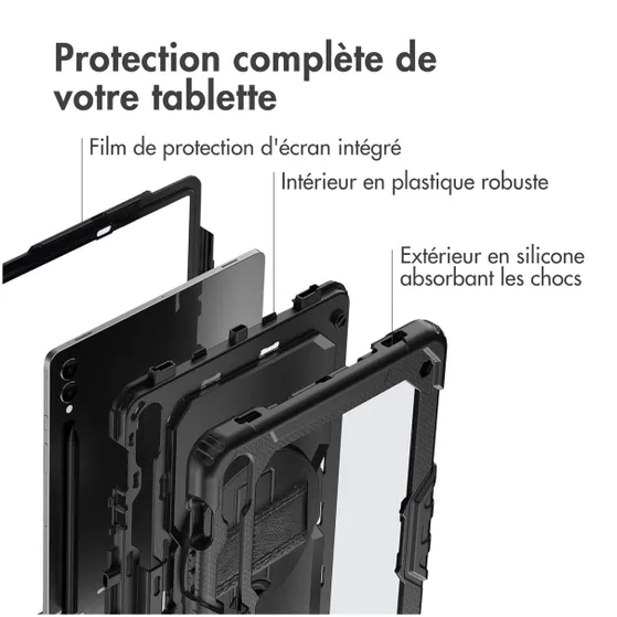 Accezz Rugged Backcover Shoulder Strap voor de Samsung Galaxy Tab S9 FE Plus / Tab S9 Plus Zwart