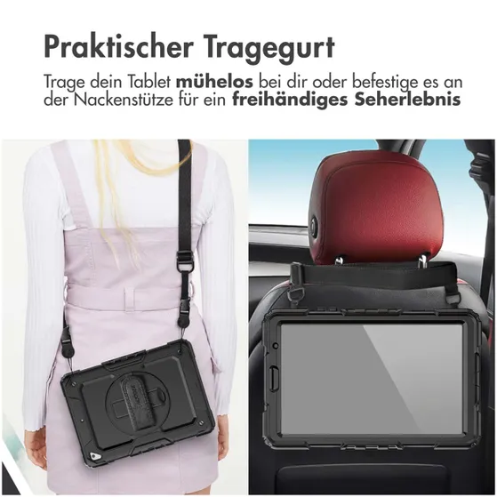Accezz Rugged Backcover Shoulder Strap voor de Samsung Galaxy Tab S9 FE Plus / Tab S9 Plus Zwart