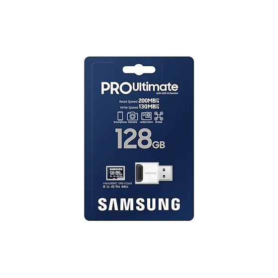 Samsung Pro Ultimate microSD card 128GB + USB-adapter