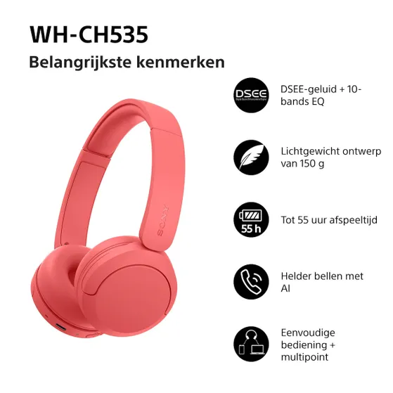 Sony WH-CH535R Rood