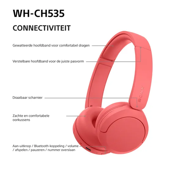 Sony WH-CH535R Rood