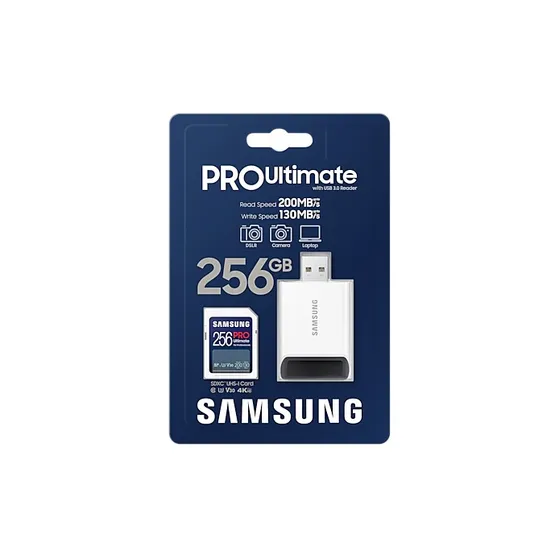 Samsung PRO Ultimate SD Card 256GB + USB-kaartlezer
