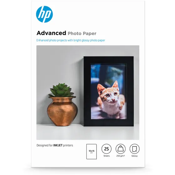 HP Advanced Photo-papier, glanzend, 250 g/m2, 10 x 15 cm (101 x 152 mm), 25 vellen