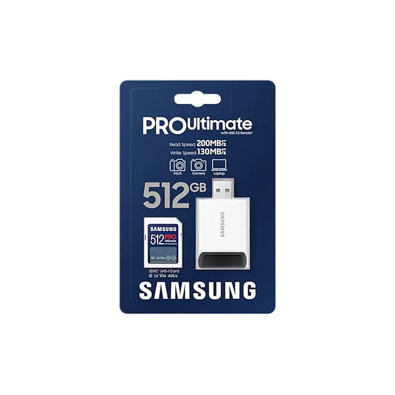 Samsung PRO Ultimate SD Card 512GB + USB-kaartlezer